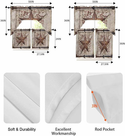Country Star Swag Kitchen Curtains Valance and Tier Set, VintageRust Yellow - Image 6