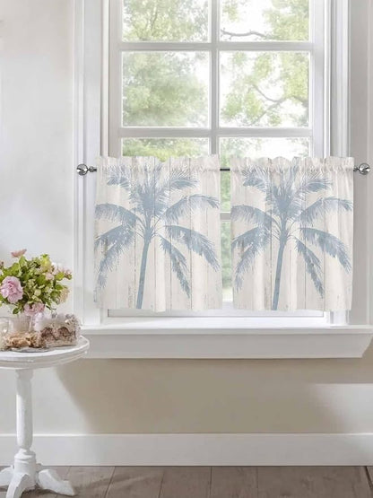 Summer Coconut Tree on Vintage Wood Grain Window Valance Curtains, Seaside - Image 5