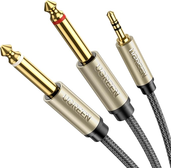 UGREEN 1/8 to 1/4 Stereo Cable 3.5mm TRS to Dual 6.35mm 1/4 TS Mono Y Splitter Audio Cord Adapter Compatible with iPhone, PC, Computer Sound Card, Mixer, Multimedia Speaker, Home Stereo System 10FT
