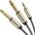 UGREEN 1/8 to 1/4 Stereo Cable 3.5mm TRS to Dual 6.35mm 1/4 TS Mono Y Splitter Audio Cord Adapter Compatible with iPhone, PC, Computer Sound Card, Mixer, Multimedia Speaker, Home Stereo System 6.6FT