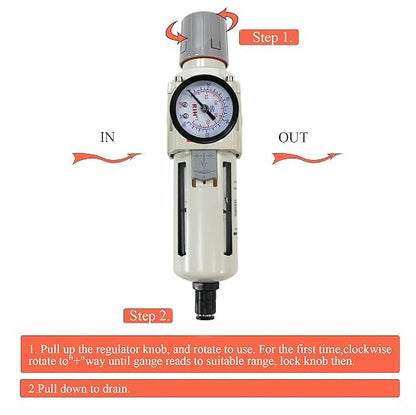 RIH Pneumatics 1/2"NPT Auto Drain Air Filter Pressure Regulator Combo Piggyback - Image 5
