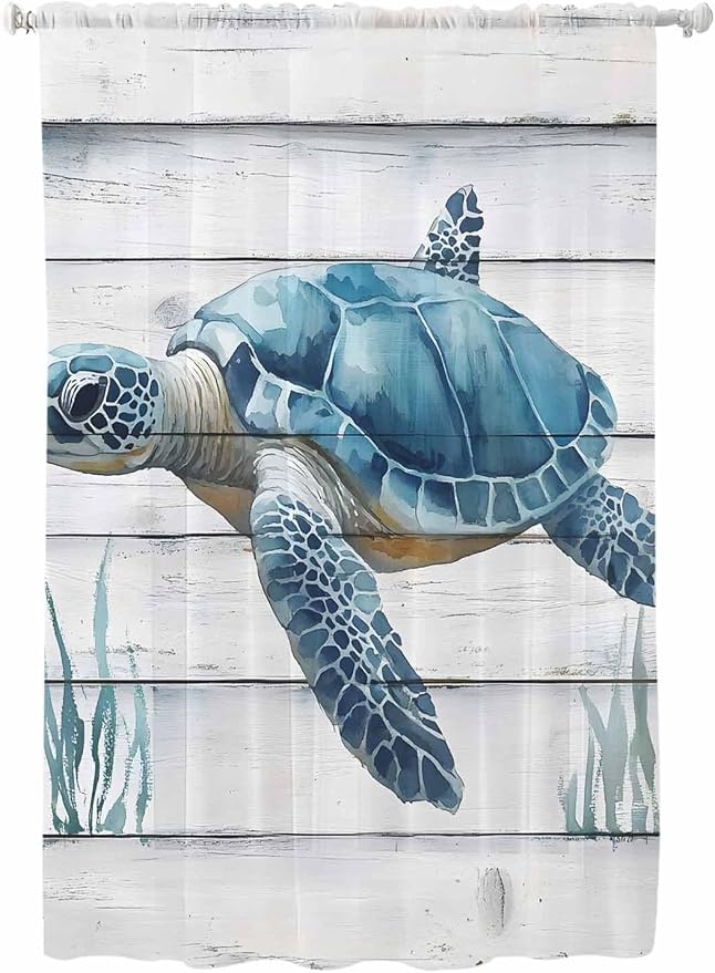 Sheer Curtains 72 Inches Long, Sea Turtle Blue Semi Sheer Curtains Light by Unknown
