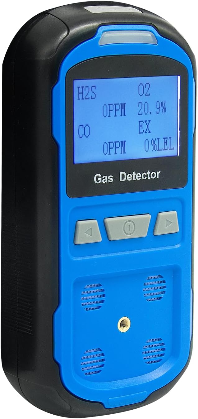 Upgraded 4 Gas Monitor Multi Gas Detector, Yfwsrecinoe Gas Leak Detector, Rechargeable 4 Gas Monitor Ex H2s Co O2 with LCD Multiple Indicator (Blue)