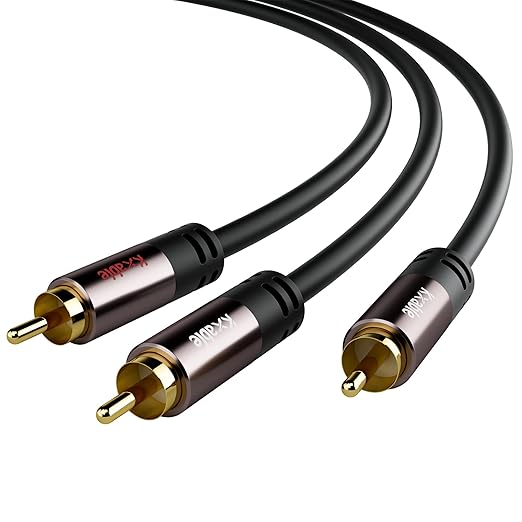 RCA Y-Adapter Splitter Cable (2 Pack-8FT+8FT), 1 RCA Male to 2 RCA Male Stereo Audio Subwoofer Cable, Bi-Directional, for Home Theater, Hi-Fi System, Amplifier, Speaker, 24K Gold Plated, OD:5.0MM