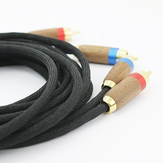 NewFantasia Audiophiles 2RCA Male to 2RCA Male Stereo Audio Cable HiFi System Interconnect Cable 6N OCC Copper Silver Plated Cord Walnut Wood Shell 2 RCA to 2 RCA 1m 3.2ft