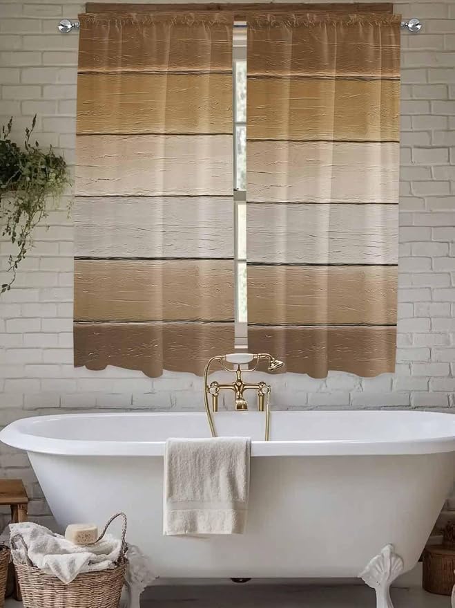 Vintage Brown Gradient Wood Grain Window Valance Curtains, Farmhouse Wood Barn - Image 5