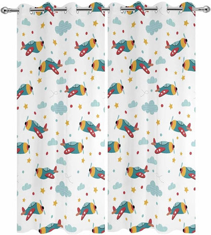 Turquoise Airplane Waterproof Outdoor Curtains - Image 2
