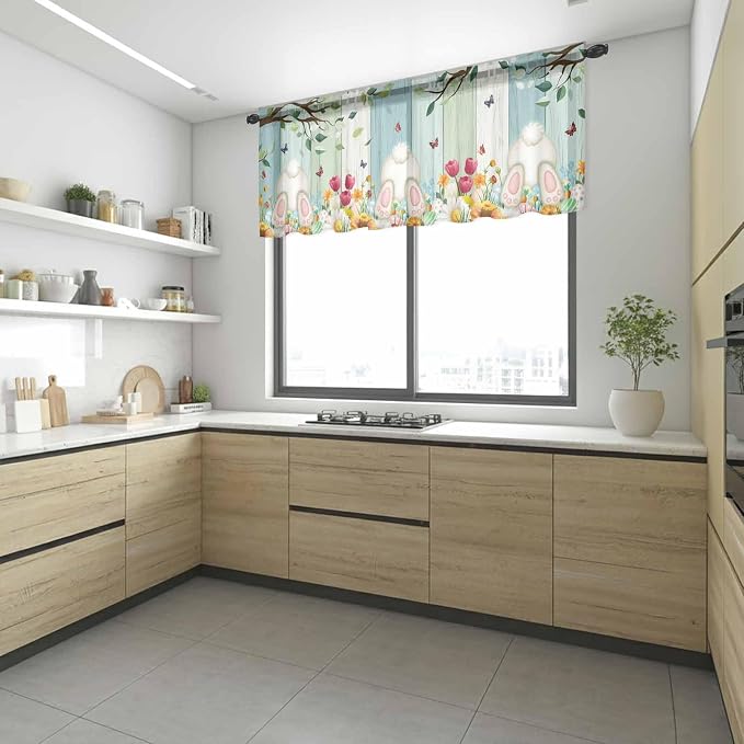 Easter Sheer Valances for Windows 42"x18", Light Filtering Kitchen Curtains - Image 6