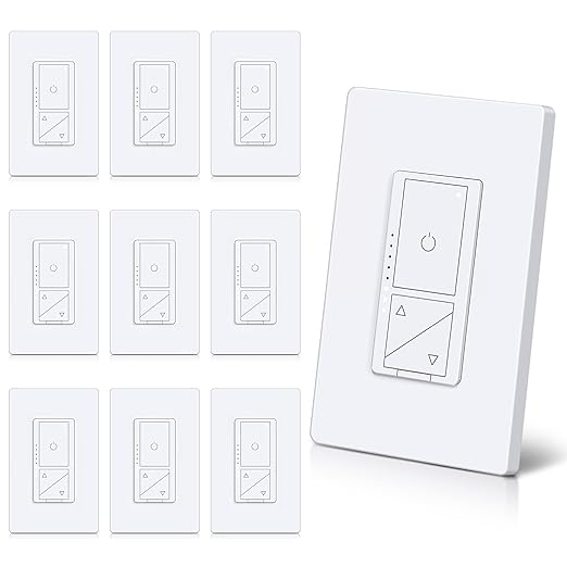 BESTTEN 10 Pack Super Slim Digital Dimmer with Air Gap Power Cut Off Switch, Single Pole or 3 Way Dimmable Light Dimmer Switch, 3 Button Control, Screwless Wallplate Included, ETL Listed, White