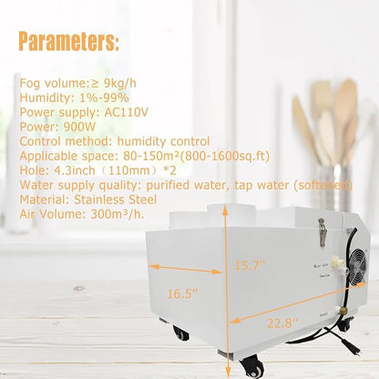 Industrial Ultrasonic Humidifier Cooler Sprayer 9kg/h Portable Continuous Cool - Image 6