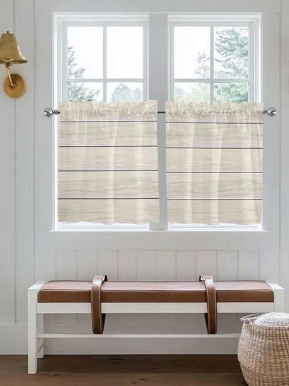 Vintage Country Wooden Board Window Valance Curtains, Gradient Wood Grain Line - Image 2
