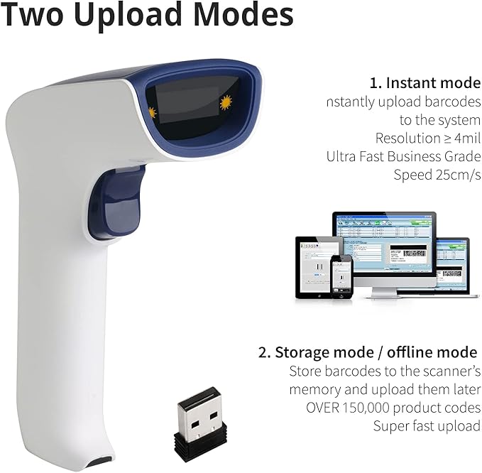 ScanAvenger Wireless Portable 1D Bluetooth Barcode Scanner: Hand Scanner 3-in-1, Cordless, Rechargeable Scan Gun for Inventory - USB Barcode Reader (1D Only No QR with No Next Gen Stand)