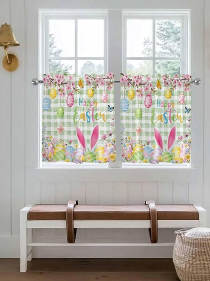 Happy Easter Half Window Curtains 24 Inches Long, Spring Bunny Eggs Flower Sage - Image 4