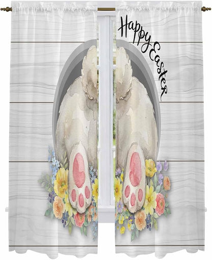 Easter Bunny Window Curtains 72 Inch Long 2 Panel Set, Rod Pocket Long Curtains - Image 2