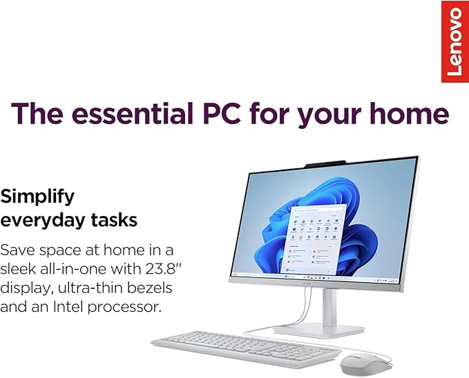 Lenovo IdeaCentre 24" FHD All-in-One Desktop Computer with Lifetime Office 365 for The Web • 32GB RAM • 2TB Storage • Intel Core • Wired Keyboard and Mouse • Windows 11