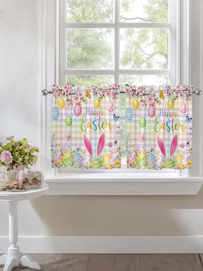 Happy Easter Half Window Curtain 36 Inches Long, Spring Bunny Colorful Eggs - Image 7
