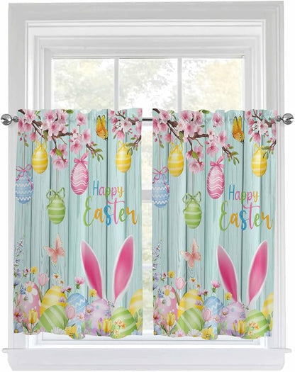 Happy Easter Kitchen Curtains 54 Inches Length, Spring Bunny Eggs Flower Teal by Unknown