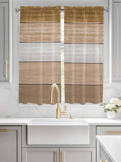Retro Farm Wood Board Window Valance Curtains, 2 Panel - Image 3