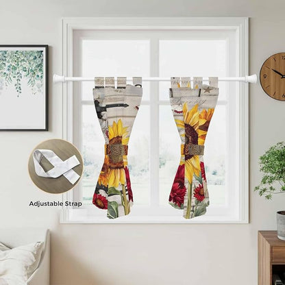 Red Yellow Sunflowers Kitchen Curtains 45 Inch Length, Short Cafe Window - Image 5