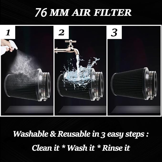 Clamp-On Cold Air Intake Filter, High Performance, Washable Filter, Replacement - Image 6