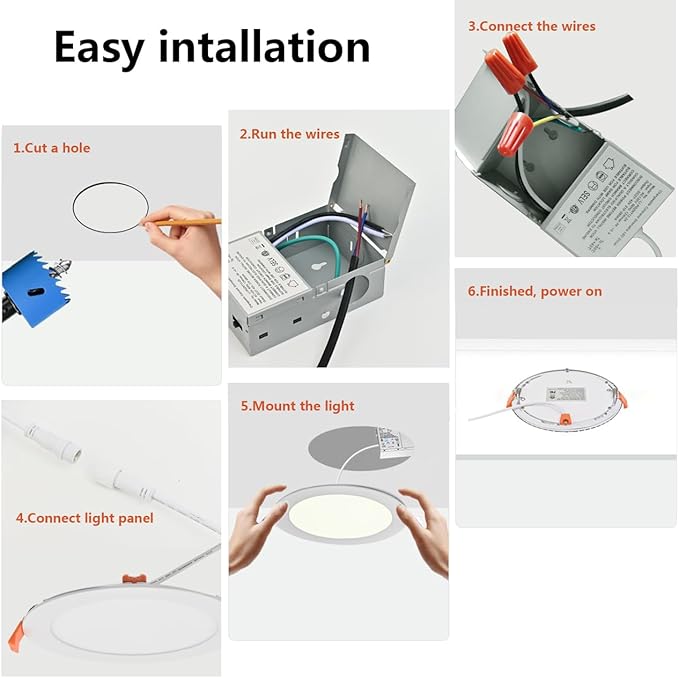 MKUJOO 192 Pack 4 Inch Ultra-Thin LED Recessed Ceiling Light with Junction Box,Panel Light,Daylight, 9.5W,2700K/3000K/3500K/4000K/5000K Selectable Dimmable Downlight ETL&FCC&CE Energy Star Certified
