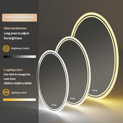LUVODI Lighted LED Bathroom Mirror: 28”x20” Oval Anti-Fog Dimmable Wall Mounted - Image 4