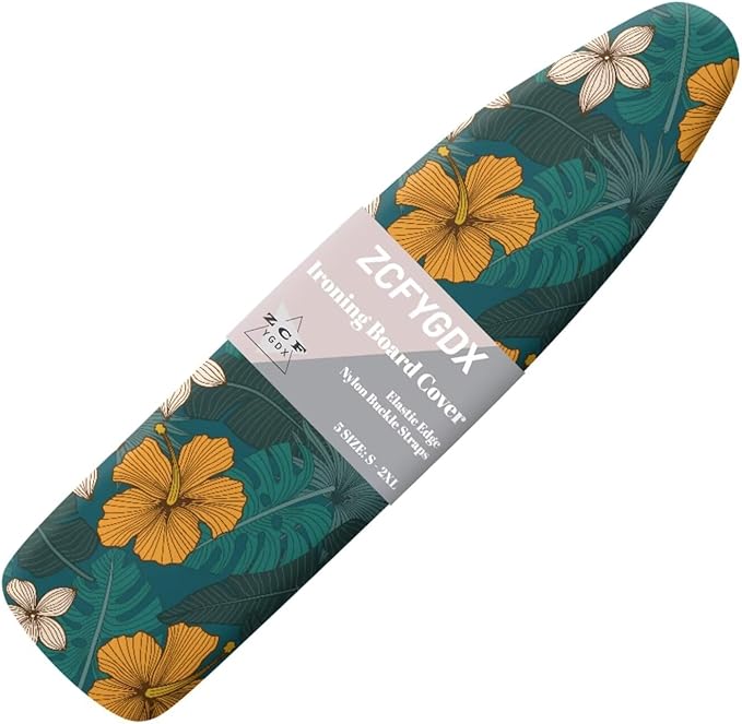ZCFYGDX Hawaiian Flower Leaf Print Ironing Board Cover Large, Elastic Edges Nylon Buckle Straps Fasteners,L-Size (17 x 49 in) Resist Scorching & Staining Breathable Wear-Resistant Easy Install