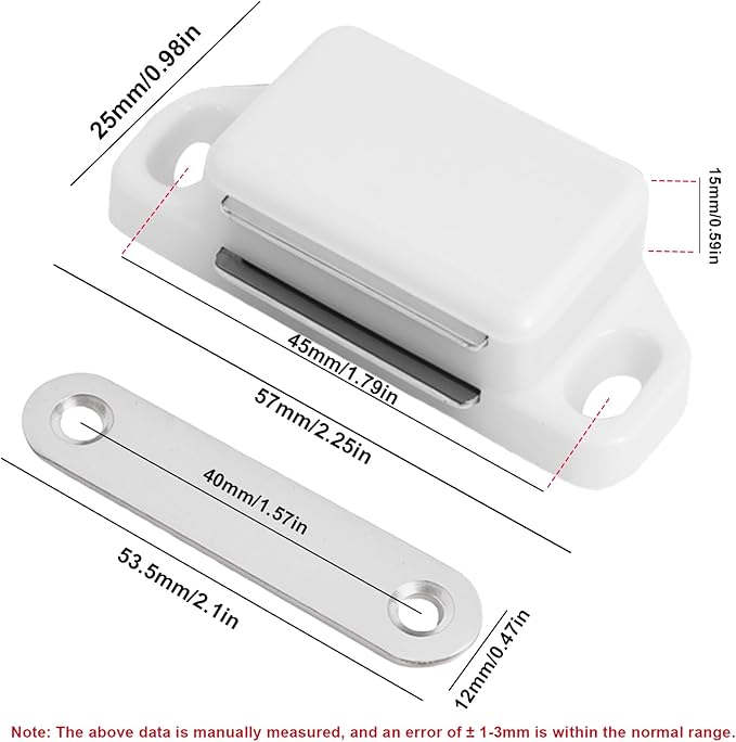 8 Pack Magnetic Push Latch,Heavy Duty Magnetic Touch Latch,for Push to Open Cabinet or Kitchen Drawer, Kitchen Door (White - 0.98 inch, 8 Pack)