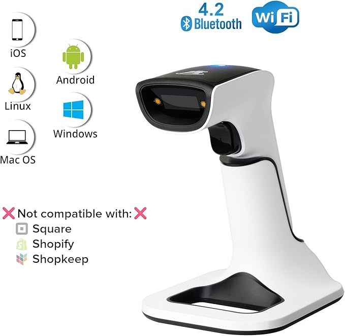 ScanAvenger Wireless Portable 1D&2D with Stand Bluetooth Barcode Scanner: 3-in-1 Handheld Scanner, Rechargeable Battery for Inventory - USB Bar Code/QR Reader (1D&2D with Next Gen Stand)
