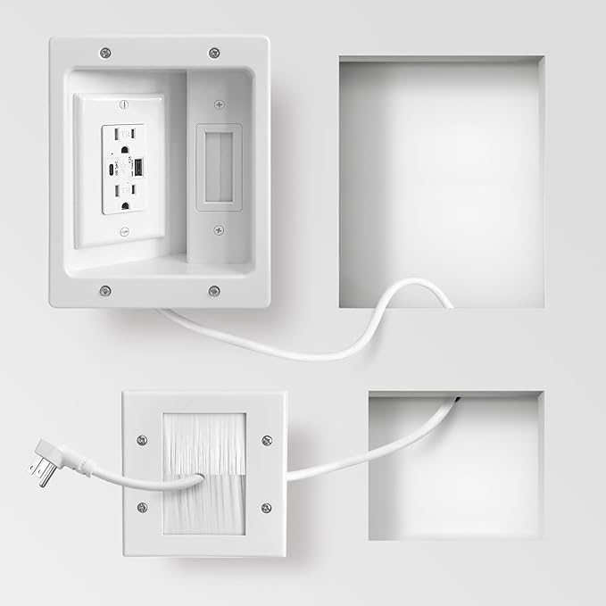 GEVINFA in-Wall TV Cable Management Kit with Power, Dual Outlets, USB-A & USB-C Ports, 9ft/109in Cord, Includes Wall Cutting Tools, Hide TV Wires for Clean Home Theater Setup