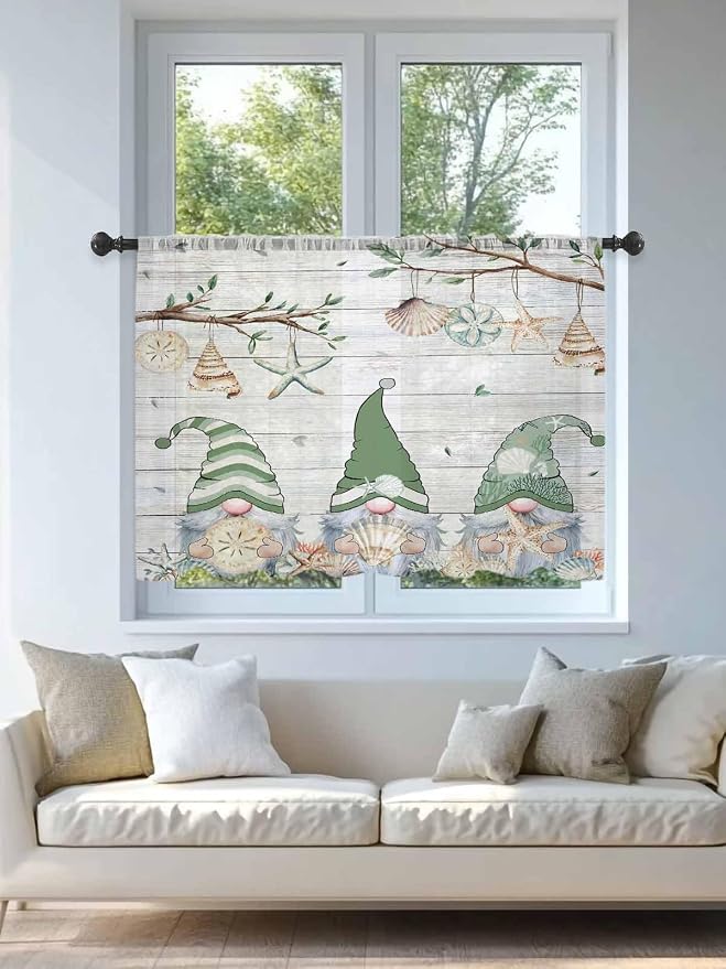 Sheer Curtains 54 Inch Length, Sage Green Gnomes Semi Sheer Curtains Light - Image 4
