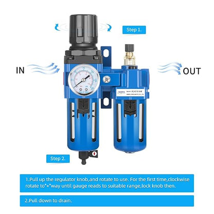 NANPU 1/2" NPT Compressed Air Filter Regulator Lubricator Combo, Water/Oil Trap - Image 4