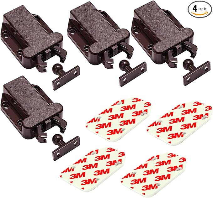 Cabinets Push Latch Cabinet & Furniture Door Catches Cabinet Latch Rebound Self-Locking Device Kitchen Closet Closing Door Catch Closer（4 Pack Brown）