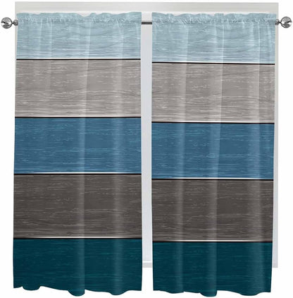 Retro Farm Blue Gray Wood Grain Window Valance Curtains, Rustic Wooden Plank - Image 9