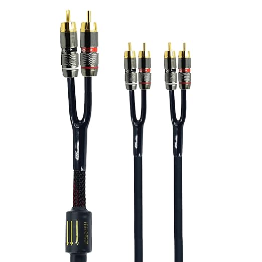 Arklove 7ft Shielded RCA Plug Splitter Stereo Audio Video Cable 2 Male to 4 Male Dual Speaker Y Adapter Connector Extension Cord 24k Gold Plated 1 Input 2 Output