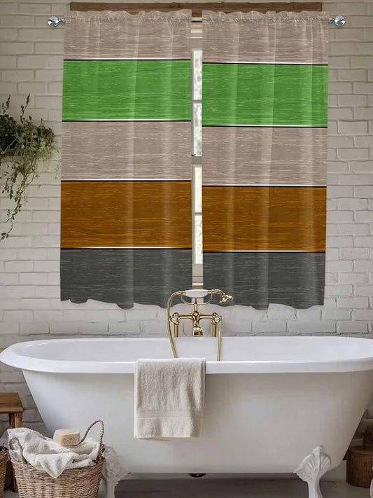 Farm Gray Green Brown Wood Grain Window Valance Curtains, Rustic Wooden Plank by IDOWMAT