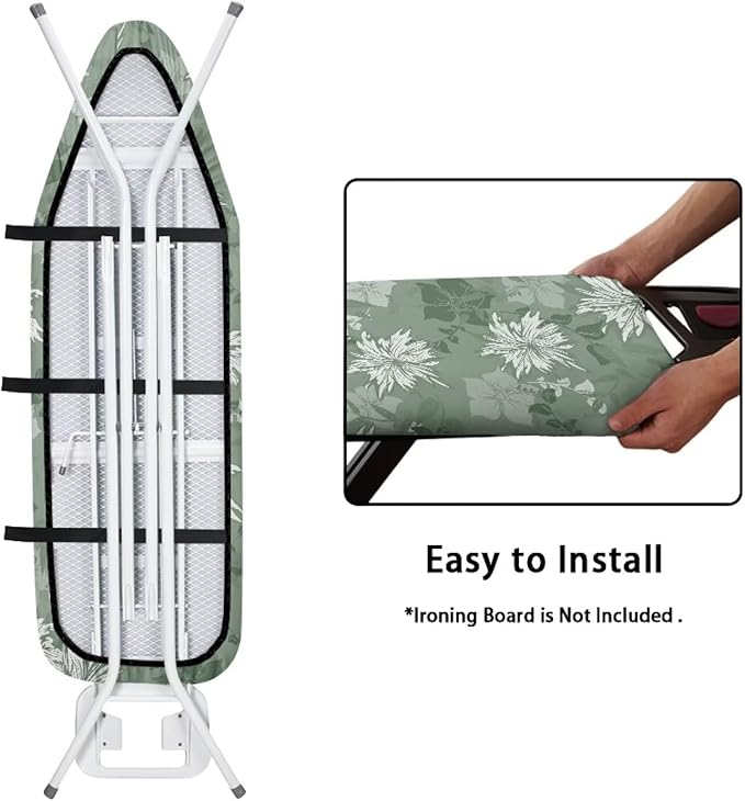 ZCFYGDX Ironing Board Covers Flower Branches Green Print Easy to Install Resistant,Elastic Edge 3 Nylon Buckle Strap Fasteners Breathable & Wear-Resistant,Resist Scorch Staining Protective Cover