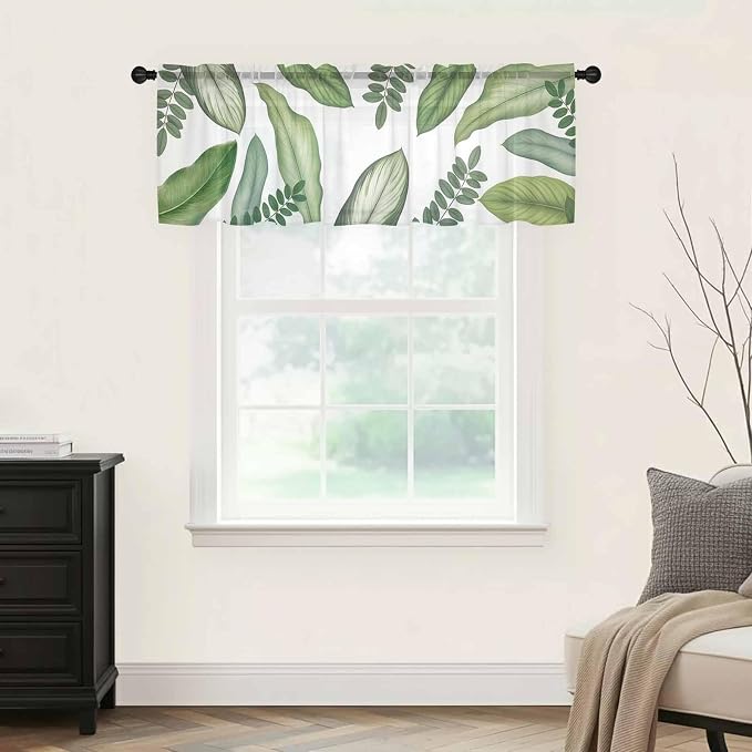 Summer Palm Leaf Sheer Valance Curtains - Image 4