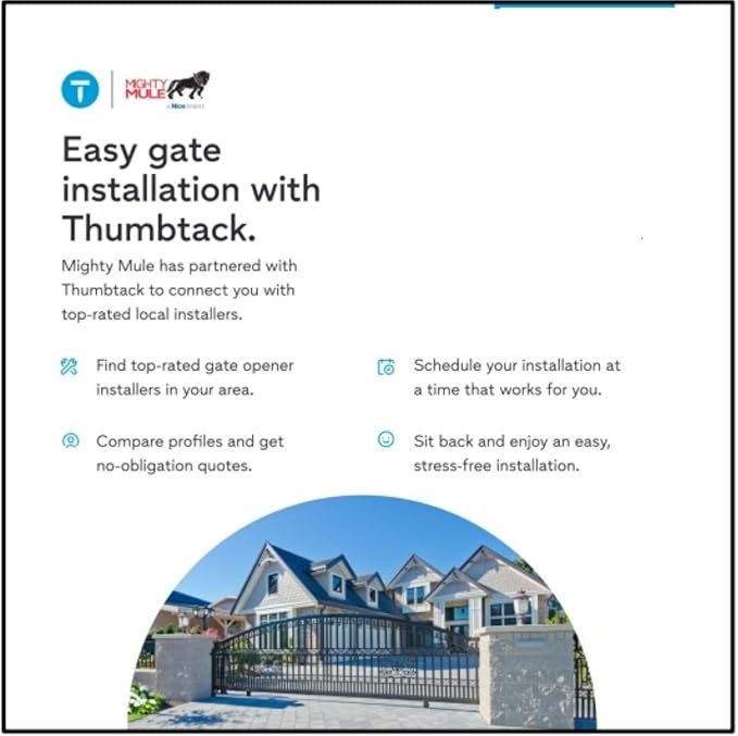Mighty Mule Gate Opener, Solar and Smart Ready, Heavy Duty Automatic Gate Opener, Gates up to 18ft or 850lb, Single Gate Opener - Estate, MM571W-EST
