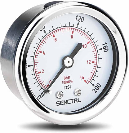 SENCTRL 0-200 psi Pressure Gauge, 1/8 NPT Back Mount, Waterproof, Stainless by senctrl