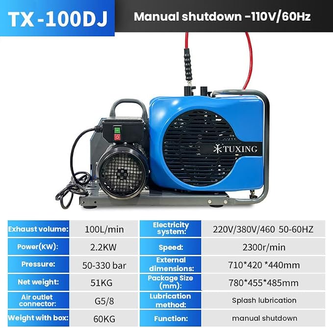 TUXING 4500Psi 300Bar High Pressure Diving Compressor, PCP Air Compressor - Image 4