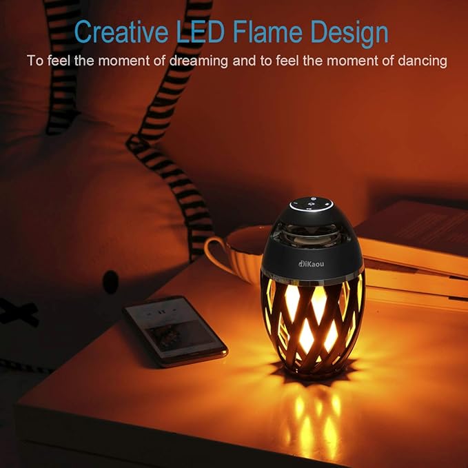 LED Flame Outdoor Table Lamp Torch Table Lamp with Blutooth Speaker, Rechargeable Ambience Lantern with Flickers Warm Light for Patio/Porch/Home Decor, Best Gift for Men Women Teens Kids