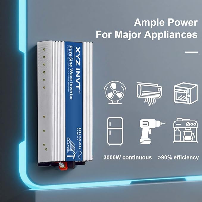XYZ INVT 3000W Pure Sine Wave Inverter 36V to 120V AC, 6000W Peak Power, Power Converter for Solar System, Off-Grid Home, RV, Truck & Camping