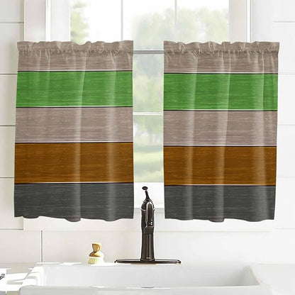 Farm Gray Green Brown Wood Grain Window Valance Curtains, Rustic Wooden Plank - Image 8