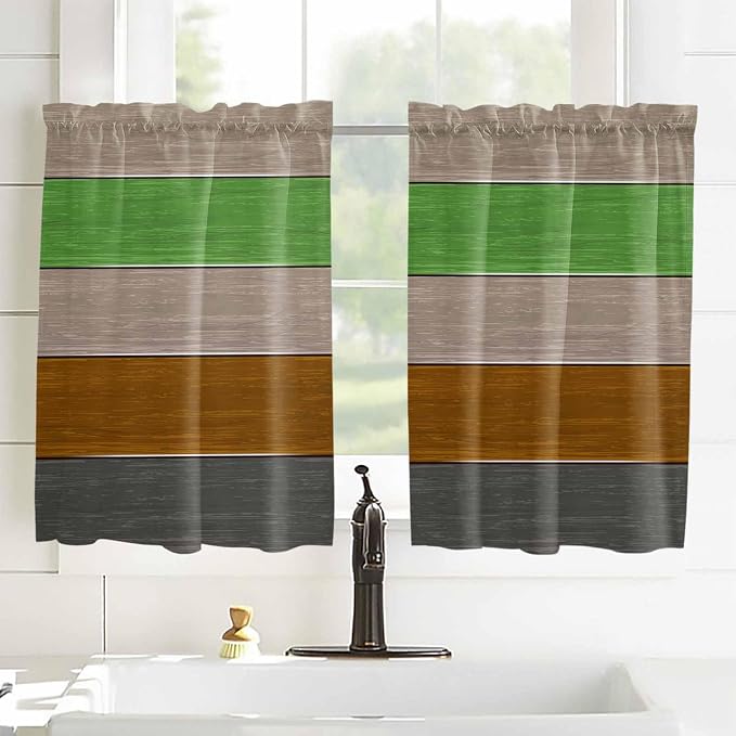 Farm Gray Green Brown Wood Grain Window Valance Curtains, Rustic Wooden Plank - Image 2
