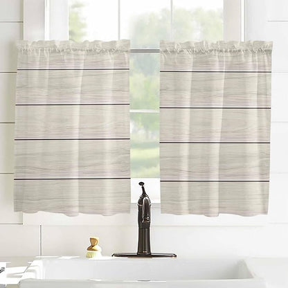 Vintage Country Wooden Board Window Valance Curtains, Gradient Wood Grain Line - Image 8