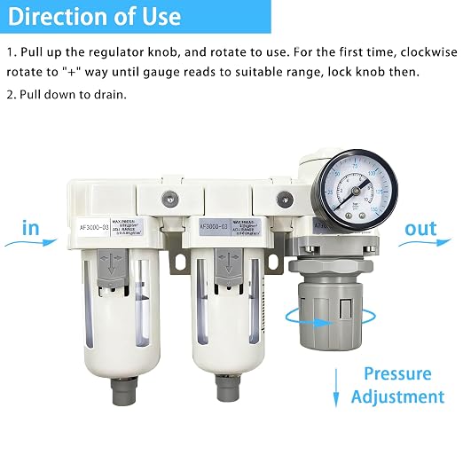 XingNEeng 3/8" NPT Compressed Air Filter Regulator Lubricator Combo, Water/Oil - Image 4