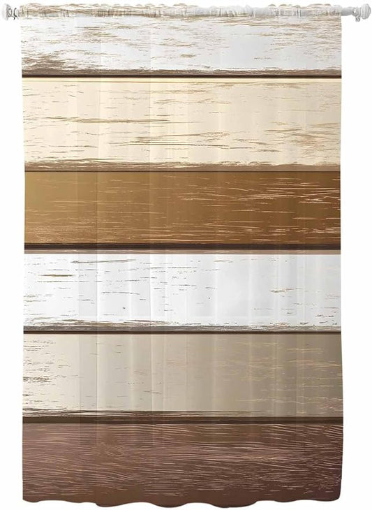 Sheer Curtains 72 Inches Long, Vintage Geometric Brown Semi Sheer Curtains by Unknown