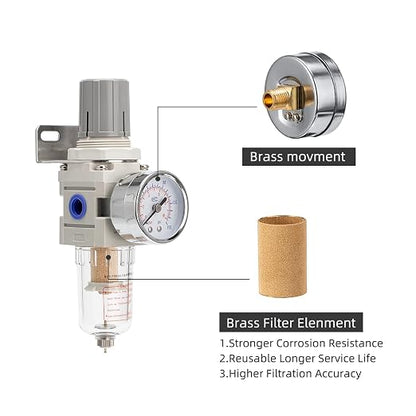 Pneumatic Air Compressor Filter Regulator Combo 1/4" NPT 150 PSI w/Adjustable - Image 4