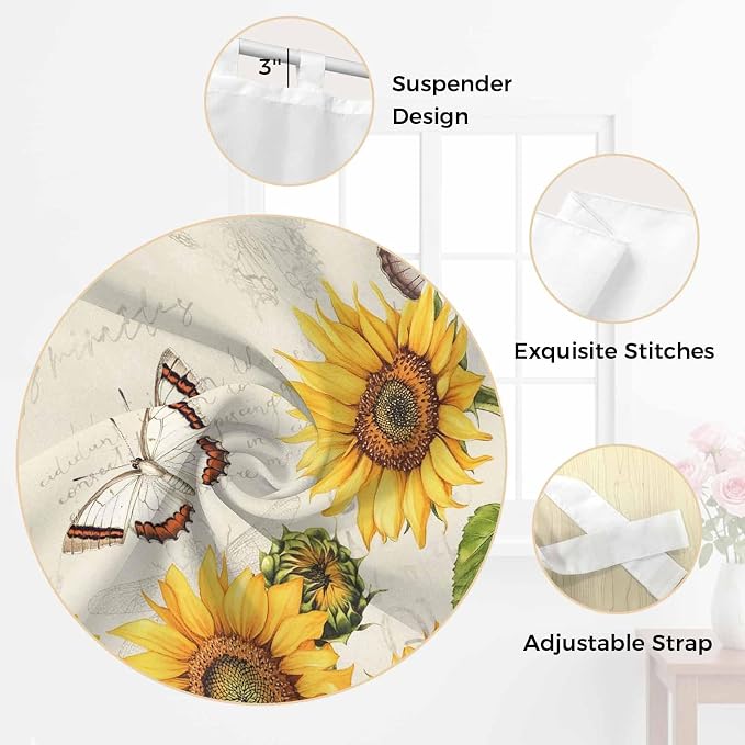 Farm Sunflowers Bathroom Curtains 63 Inch Length, Window Curtains Tab Top - Image 6